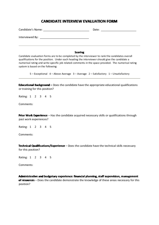 Candidate Interview Evaluation Form Printable pdf