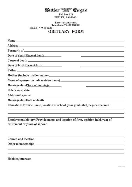 Sample Obituary Template Printable pdf