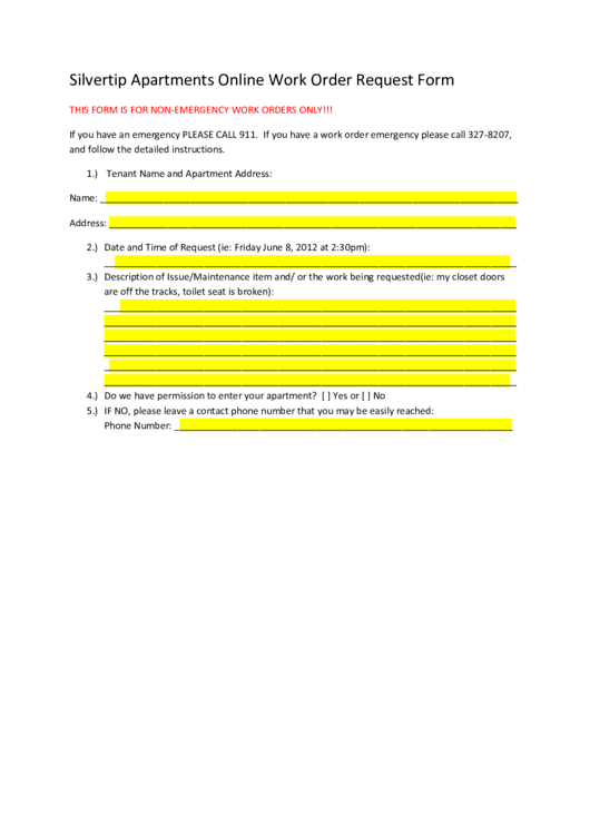 Work Order Request Form Printable pdf