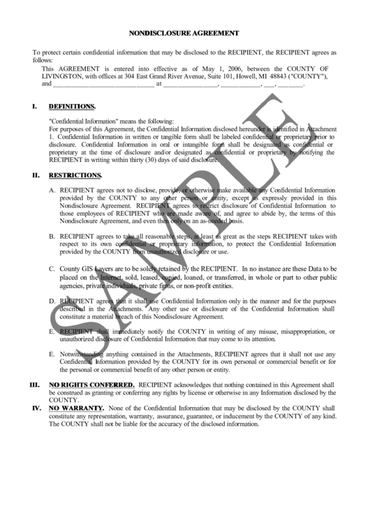 Nondisclosure Agreement Printable pdf