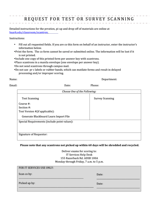Fillable Request For Test Or Survey Scanning Form Printable pdf