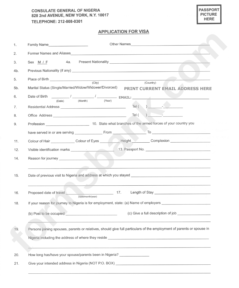 Consulate General Of Nigeria In New York, Visa Application Form