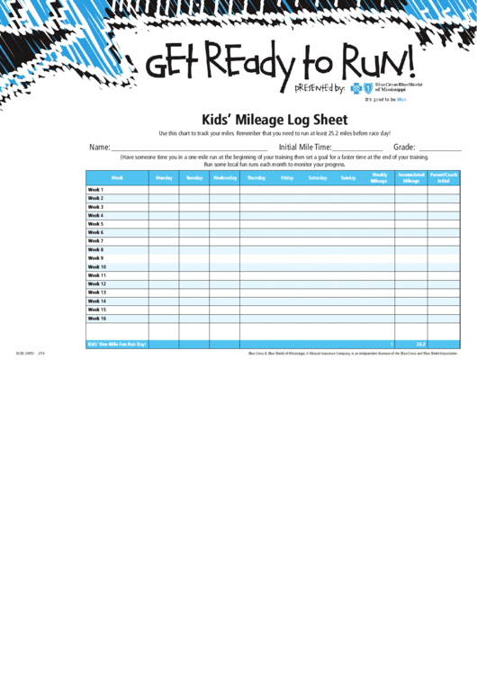 Kids' Mileage Log Sheet