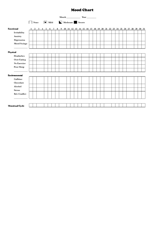 Monthly Mood Chart (Black And White) Printable pdf