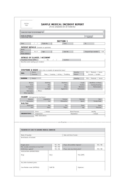 Sample Medical Incident Report Printable pdf