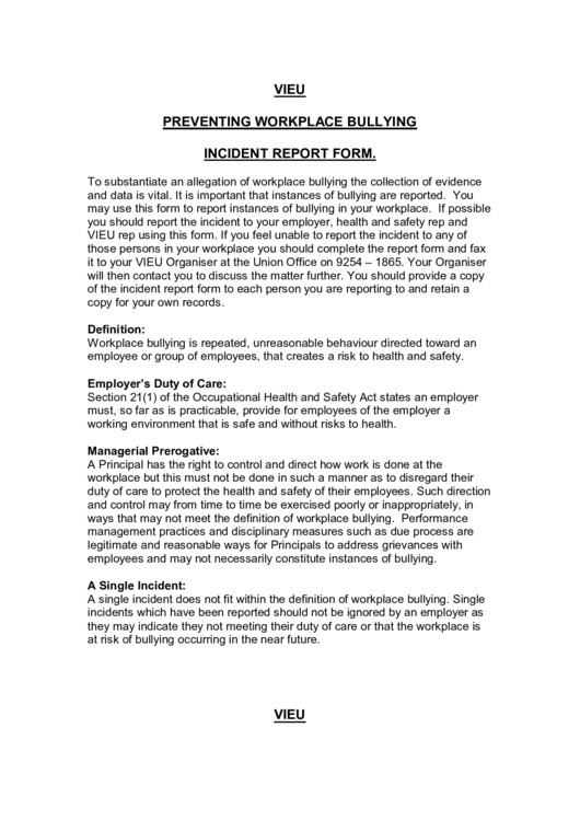 Incident Report Form Printable pdf
