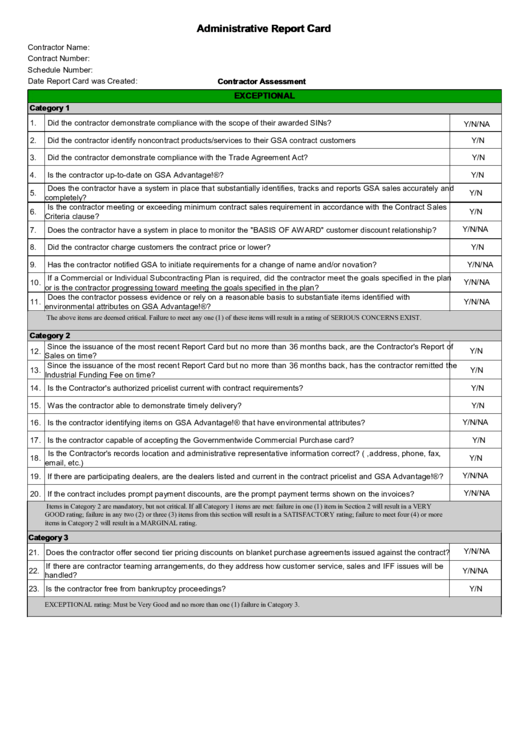 Administrative Report Card Printable pdf