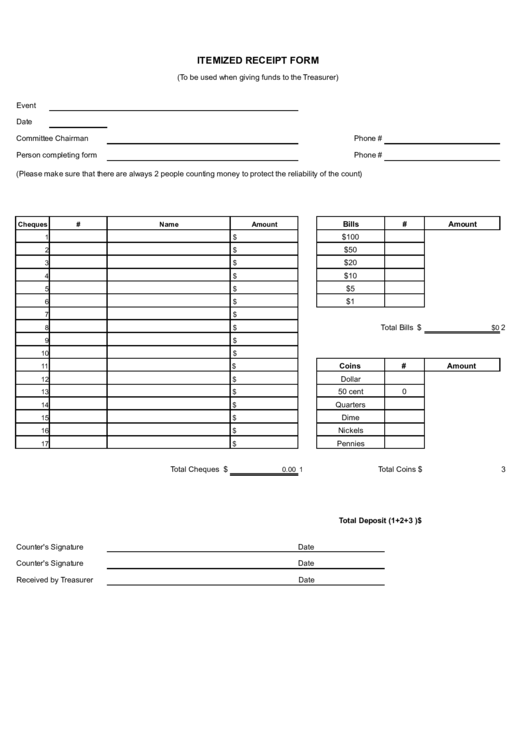 Itemized Receipt Form Printable pdf
