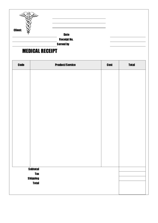 Medical Receipt Template Printable pdf