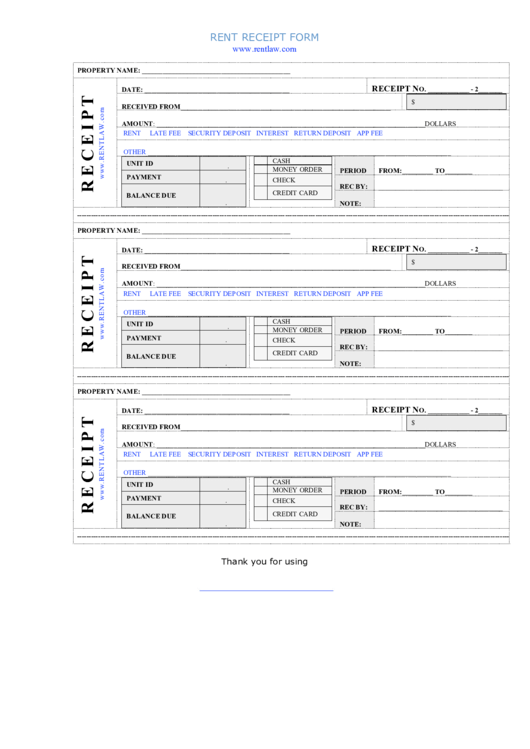 Rent Receipt Form Printable pdf