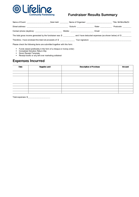Donation Receipt Template With Fundraiser Results Summary Printable pdf