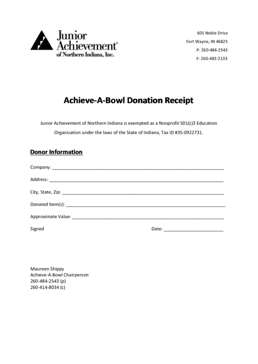 Achieve-a-bowl Donation Receipt