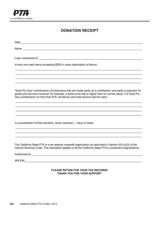 Pta Donation Receipt Template Printable pdf