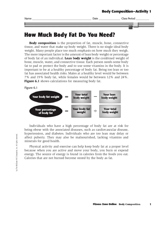 Body Composition/bmi Activity Sheet Printable pdf