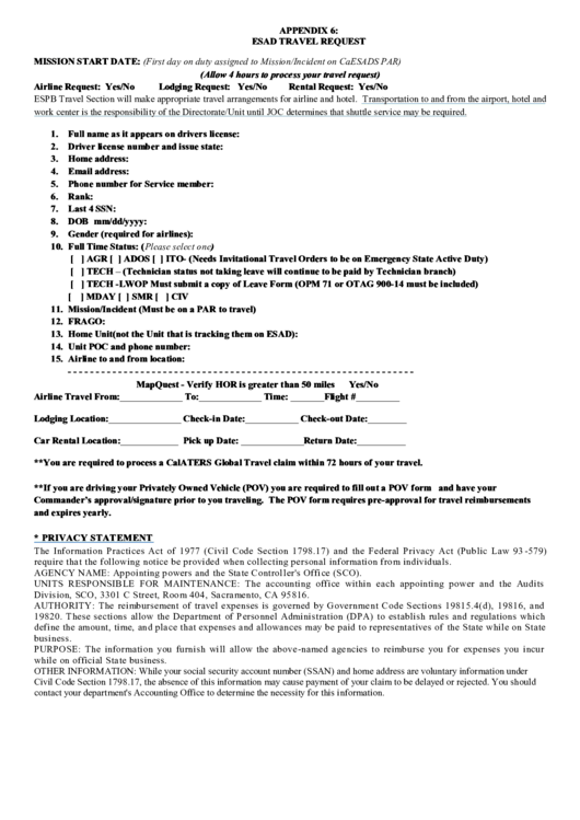 Esad Travel Request Printable pdf