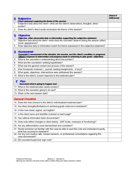 S.o.a.p. Progress Note Checklist Printable pdf