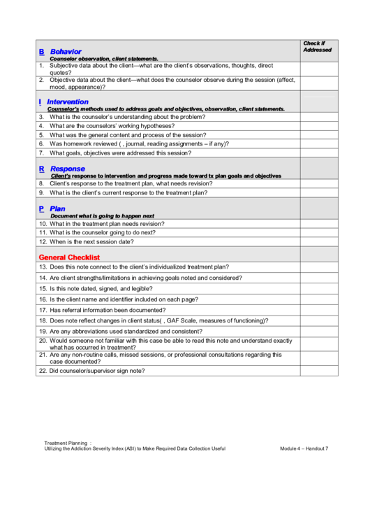 B.i.r.p. Progress Note Checklist Printable pdf