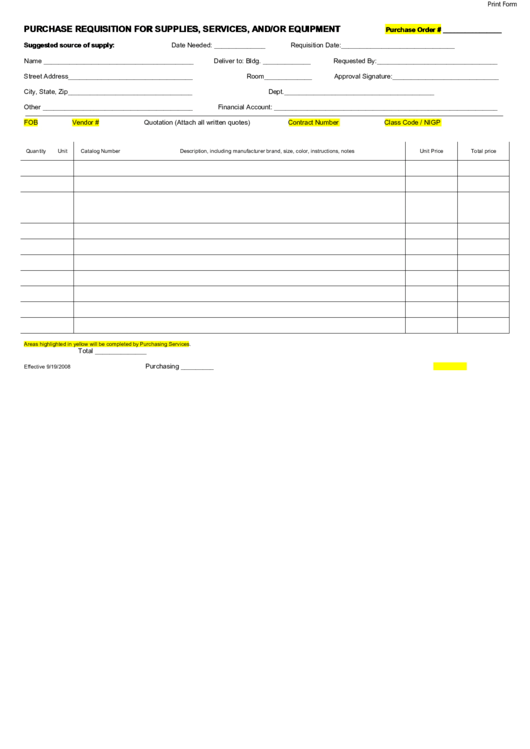 Fillable Purchase Requisition For Supplies, Services Printable pdf