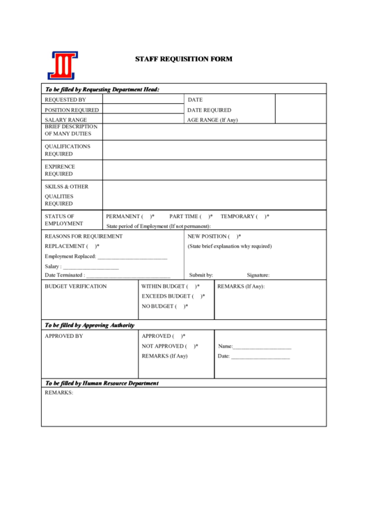 Staff Requisition Form Printable pdf