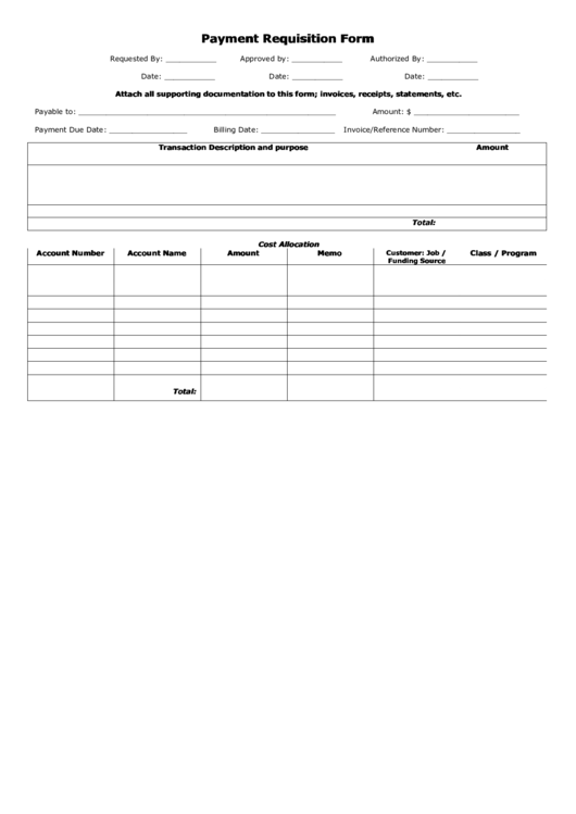 Payment Requisition Form Printable pdf