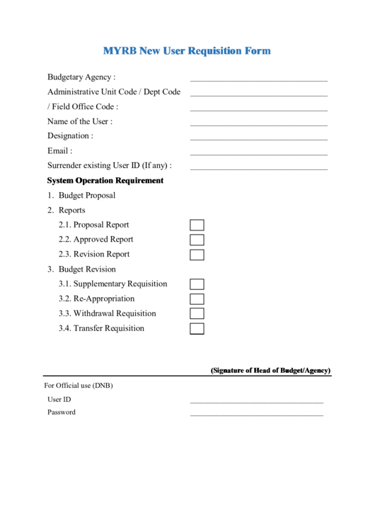 Myrb New User Requisition Form Printable pdf