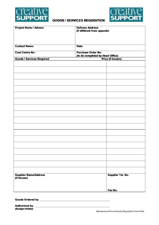 Goods/services Requisition Form Printable pdf
