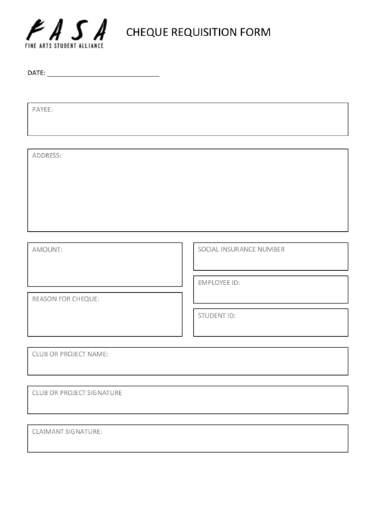 Cheque Requisition Form Printable pdf