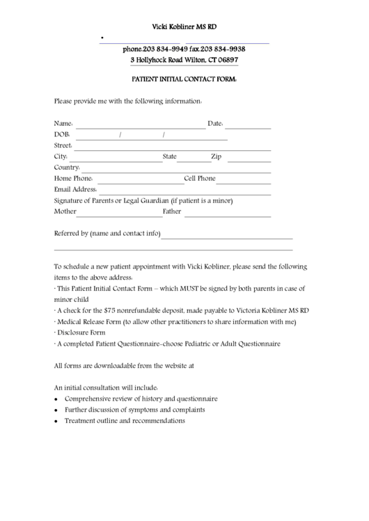 Patient Initial Contact Form: Printable pdf