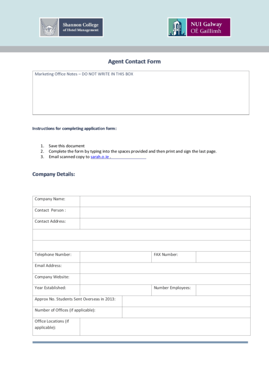 Agent Contact Form Printable pdf