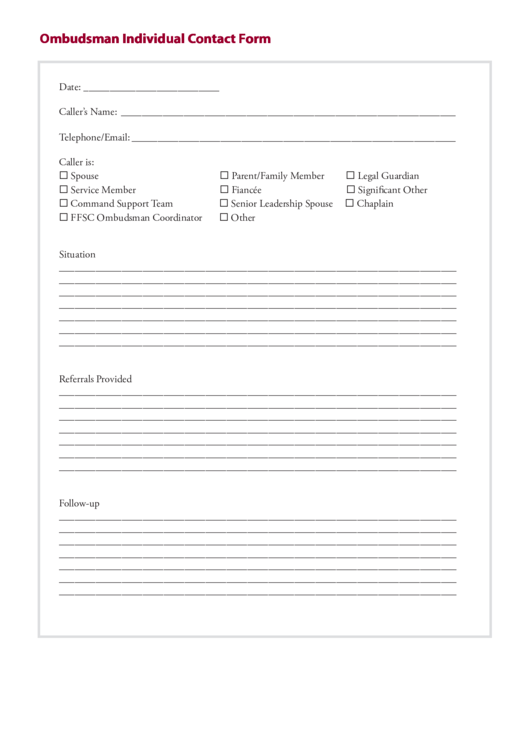 Ombudsman Individual Contact Form Printable pdf