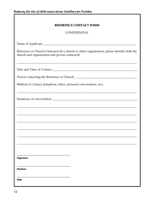 Reference Contact Form Printable pdf