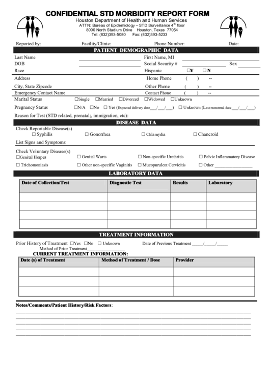 Houston Department Of Health And Human Services, Confidential Std Morbidity Report Form Printable pdf