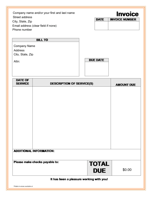 Fillable Service Invoice Template Printable pdf
