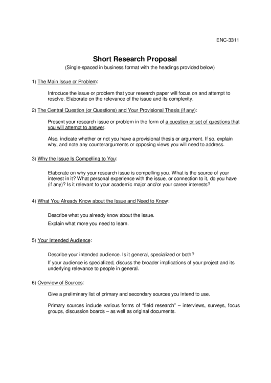 Short Research Proposal Printable pdf