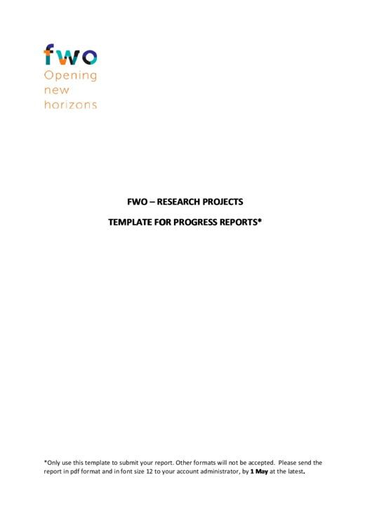 Fillable Fwo - Research Projects Template For Progress Reports Printable pdf