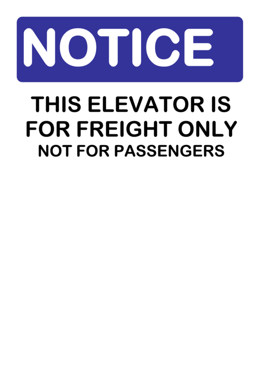 Notice Freight Elevator Sign Printable pdf