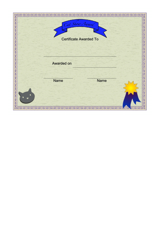 Cat Show Certificate Printable pdf