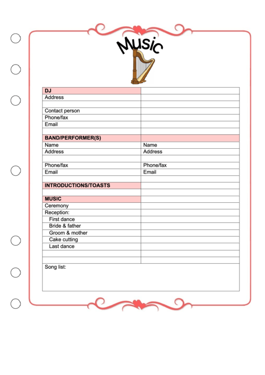Wedding Planner - Music Printable pdf