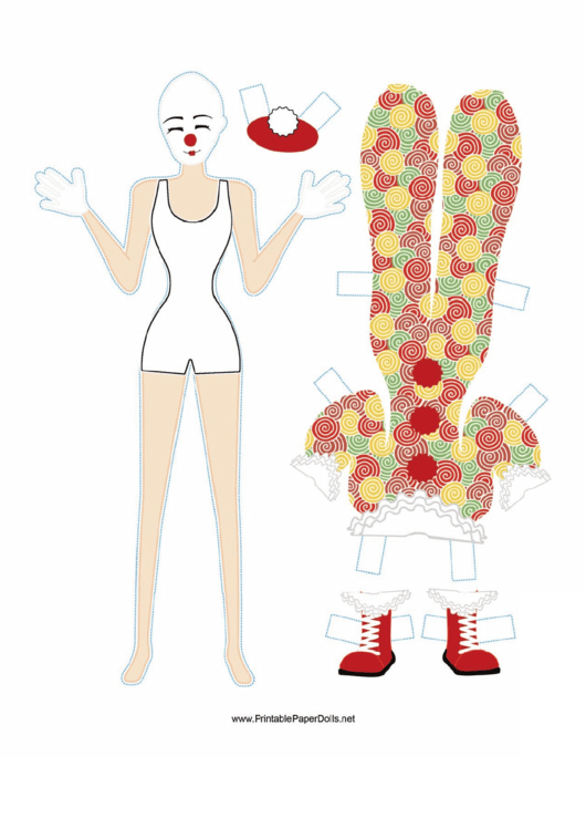 Fillable Female Clown Paper Doll To Color Printable pdf