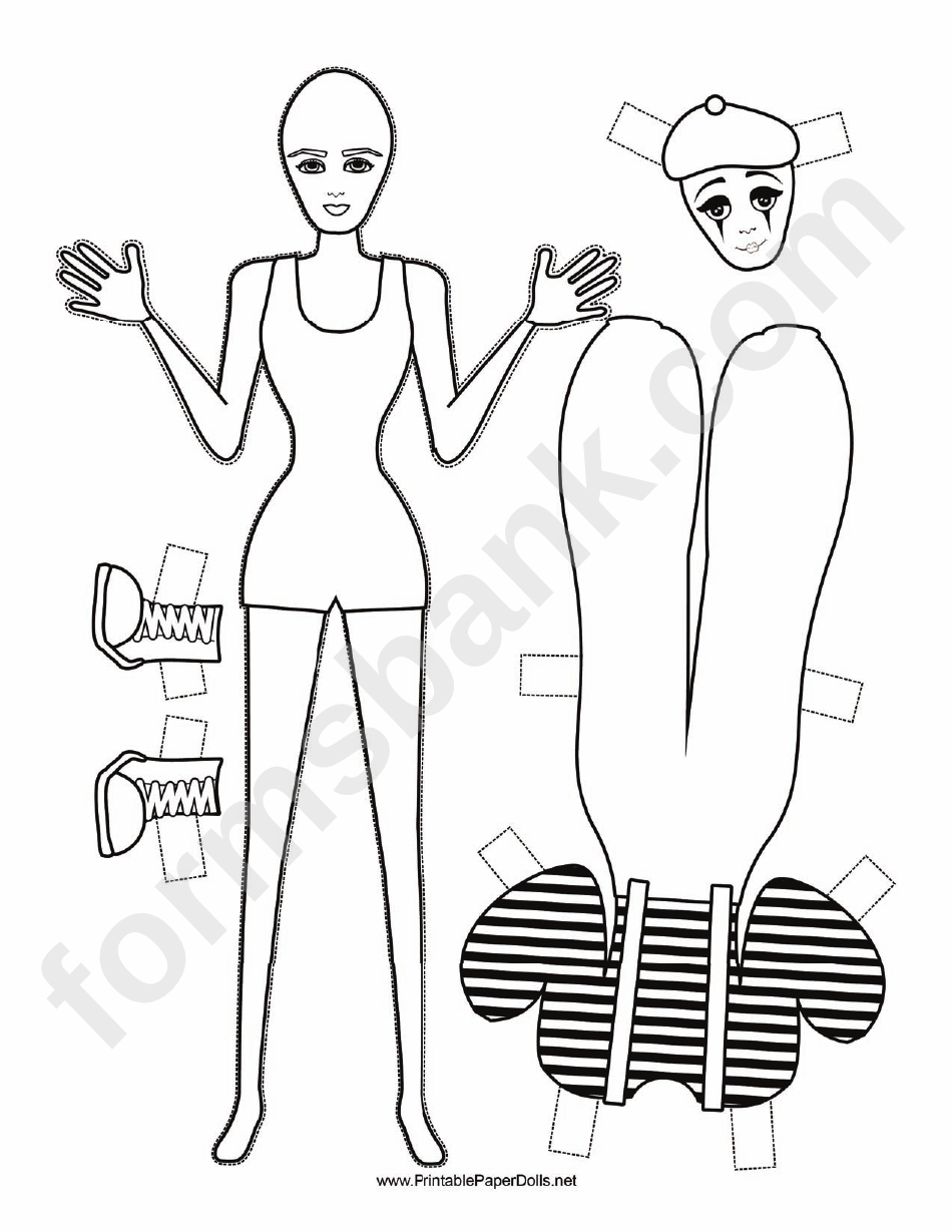Female Clown Paper Doll Coloring Pages