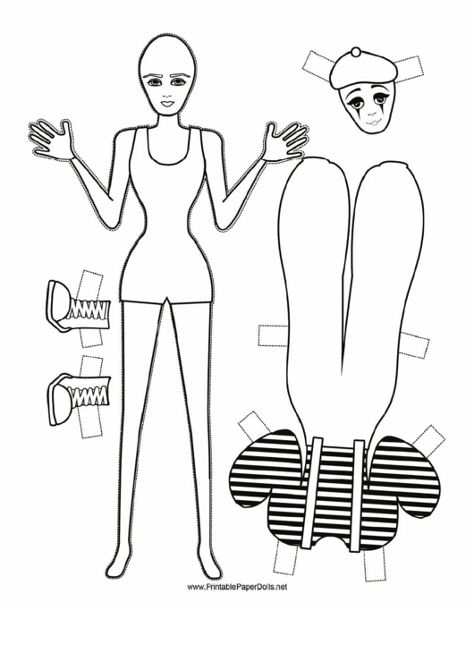 Female Clown Paper Doll Coloring Pages Printable pdf