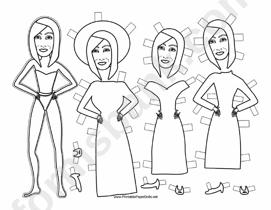 Dresses Paper Doll Coloring Pages