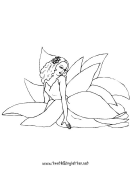 Fairy Sitting In A Flower Coloring Page