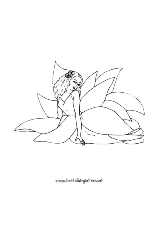 Fairy Sitting In A Flower Coloring Page