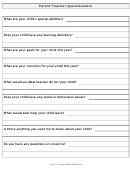 Parent Teacher Questionnaire Template