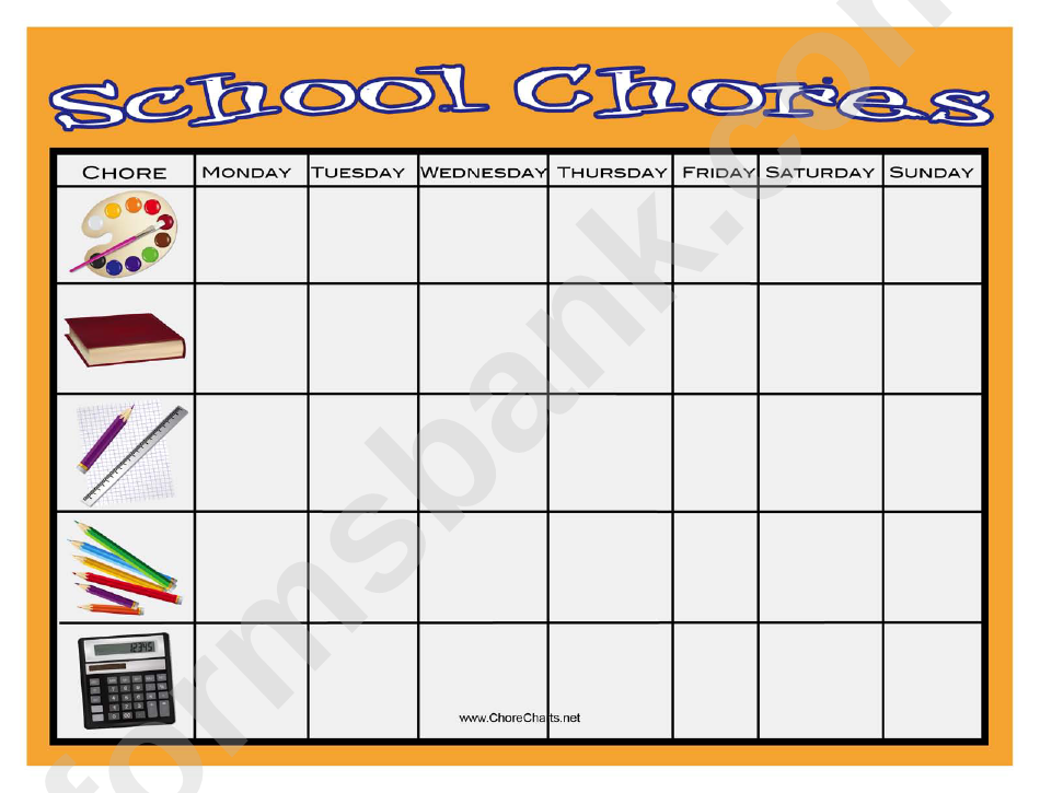 Weekly School Chores Chart Template