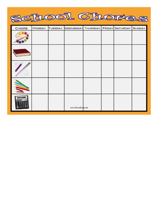 Weekly School Chores Chart Template Printable pdf
