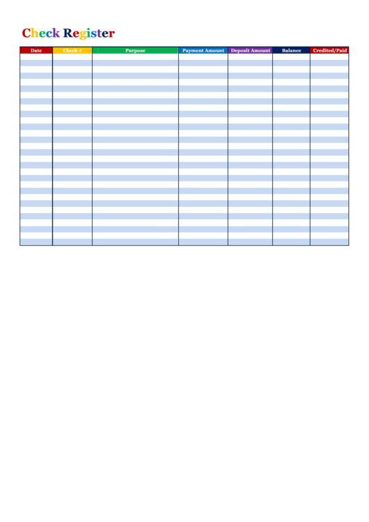 Colorful Check Register Template Printable pdf