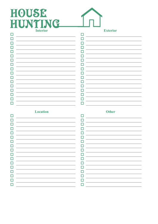 House Hunting Checklist Printable pdf