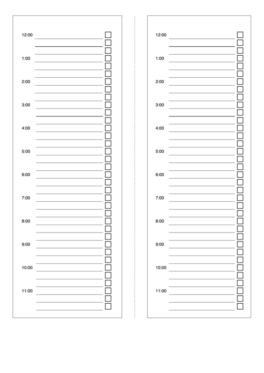 Hourly To Do Checklist Template Printable pdf